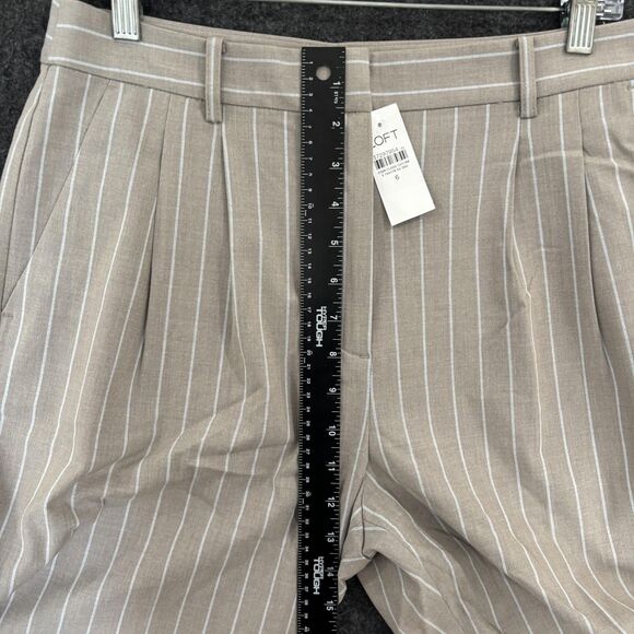 Loft Versa Pants Women's 6 Taupe White Pinstripe Seasonless Stretch Pleated - Picture 8 of 13